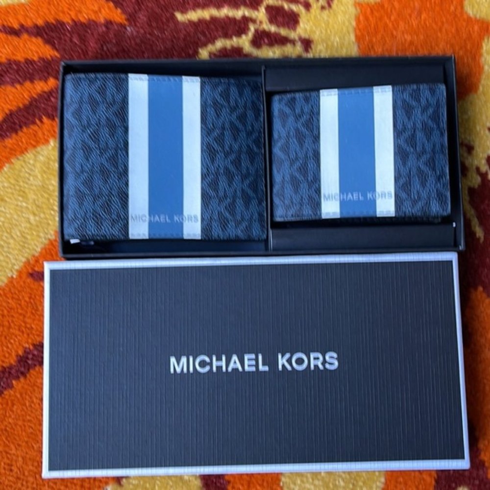 Michael Kors Men`s Gifting Bifold 3 in 1 Wallet Box Set Admiral Multi - Picture 4 of 14